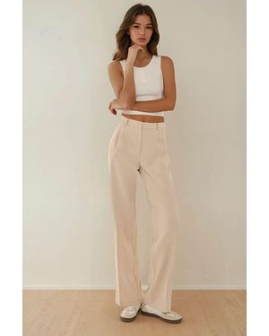 Hiccup Mid Waist Pleated Straight Fit Trousers - Natural