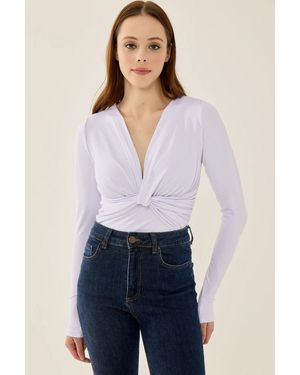 Hiccup V-Neck Long Sleeve Slim Fit Bodysuit - Blue