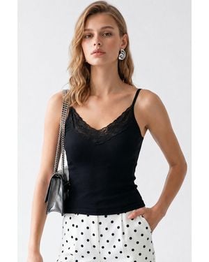 MixRay Fitted Viscose Lace Cami Top - Black