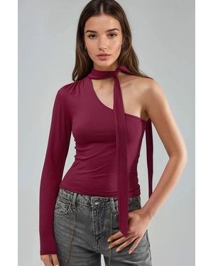 Busem Enkele Mouw Blouse Met Sjaaldetail - Rood