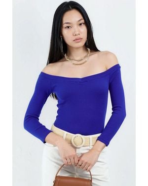 Busem Slim Fit Ribbed Crop Blouse - Blue