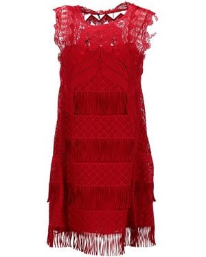 Alberta Ferretti Mini-Jurk Met Land- En Franjedetails - Rood