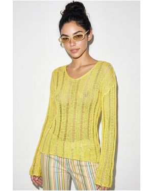 Bianco Lucci Textured V-Hals Trui - Geel