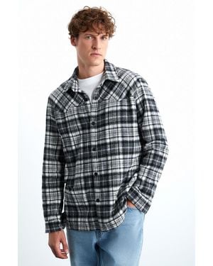 Grimelange Relaxed Plaid Long Sleeve Shirt - Grey