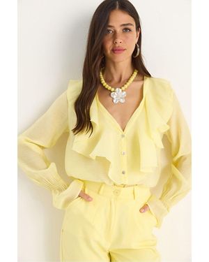 Bianco Lucci Gelaagde V-Hals Lange Mouw Blouse - Geel