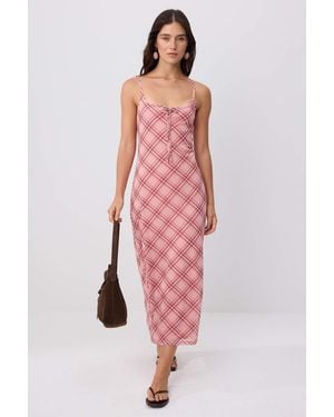 Trendyol Mi̇Lla Geruit Maxi Mouwloos Casual A-Lijn Jurken - Roze