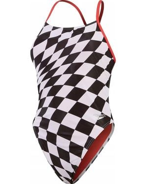 Speedo All-Over Print Tie Back Eendelig Zwempak Wit) - Zwart
