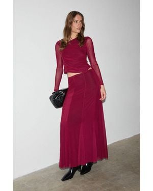 Grimelange High Waist A-Line Maxi Skirt - Red