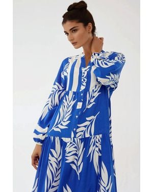 Hiccup Printed Long Sleeve Viscose Maxi Dress - Blue