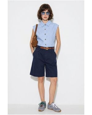 Bianco Lucci High-Waist Belted Tailored Shorts - Blue