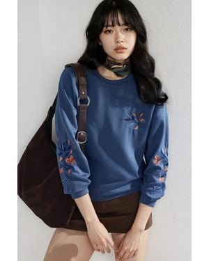 Hiccup Modal Touch Crew Neck Embroidered Sweatshirt - Blue