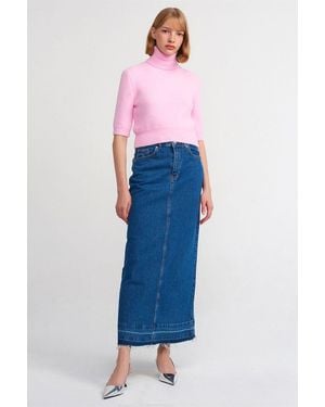 Dilvin Hoge Taille Rechte Maxi Jeansrok - Blauw