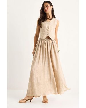 Bianco Lucci V-Neck Vest And Maxi Skirt Two-Piece Coord Set - Natural