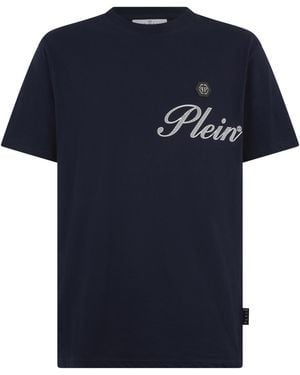 Philipp Plein Round Neck T-Shirt Signature - Blauw