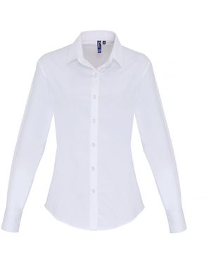 PREMIER Stretch Fit Poplin Blouse Met Lange Mouwen - Wit