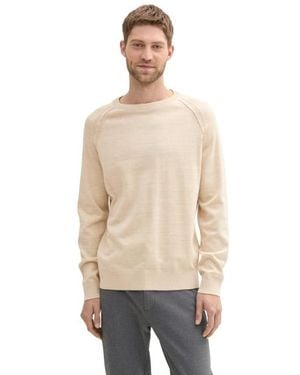 Tom Tailor Two Tone Crewneck Knit - Naturel