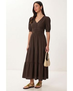 Happiness İstanbul Cotton-Blend Poplin Maxi Dress - Brown