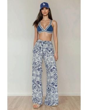 Hiccup Printed Wide Leg Trousers With Drawstring - Blue