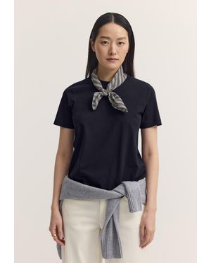 Bugatti Damen T-Shirt Van Katoen-Stretch Met Ronde Hals - Blauw