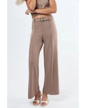 Busem Hoge Taille Rechte Broek Met Ceintuur - Naturel