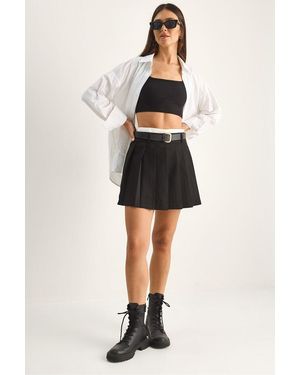 Bianco Lucci High-Waist Mini Skort With Belt - Black
