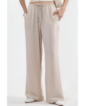 Busem Wijd-Pantalon Van Geweven Stof - Naturel