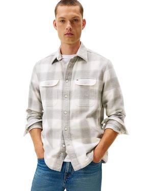 Tommy Hilfiger Overshirt Geruit Plus Size - Grijs