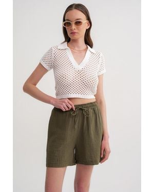 MixRay High-Waisted Textured Cotton Shorts - Multicolour