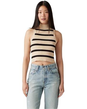 Levi's Tulip Mouwloze Crop-Top Met Hoge Hals Voor (Creme) - Blauw