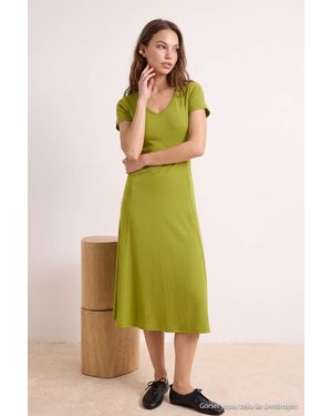 Trendyol Mi̇Lla Effen Midi Kort A-Lijn Jurken - Groen