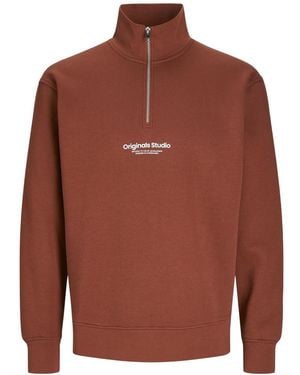 Jack & Jones Jack And Jones Originals Studio-Sweatshirt Met Halve Rits (Brandy) - Bruin