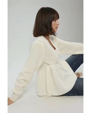 Hiccup Sliced V-Neck Jumper With Tied Up Detail - Natural
