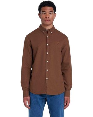 Farah Vintage Oxford-Overhemd Met Lange Mouwen En Knoopsluiting Voor (Midden-Bruin)