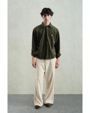 Giesto Comfort Fit Textured Long Sleeve Shirt With Embroidery - Green