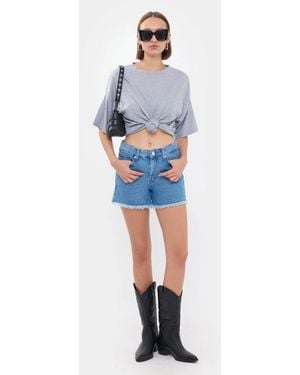Hiccup Basic Short Sleeve Round Neck T-Shirt - Blue