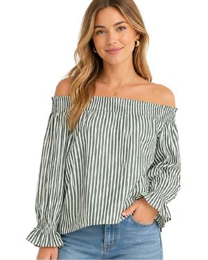 Vero Moda Gestreepte Blouse Met Losse Pasvorm En Blote Schouders Voor (Sneeuwwitje) - Grijs