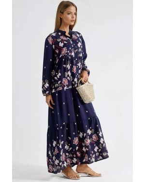 Hiccup Patterned V-Neck Maxi Dress - Blue
