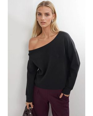 Busem Asymmetrical Collar Relaxed Fit Sweatshirt - Black
