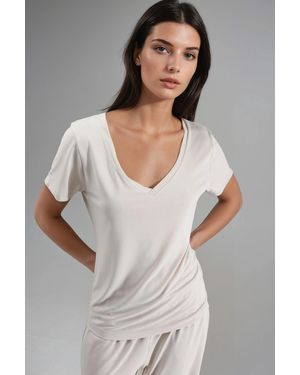 Hiccup Zachte Touch V-Hals Korte Mouw Modal Mix T-Shirt - Grijs
