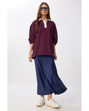 Happiness İstanbul High Waist Satin Maxi Skirt - Blue