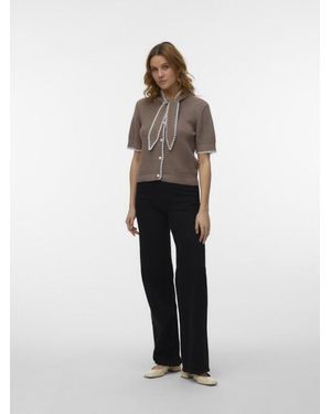 Vero Moda Vmkashia Ss Tie Detail Knit Cardigan Taupe - Bruin