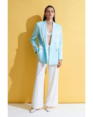 Dilvin Long Satin Shawl-Collar Blazer - Yellow