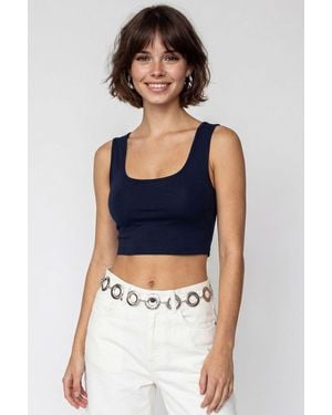 MixRay Fitted Vierkante Hals Crop Tanktop - Blauw