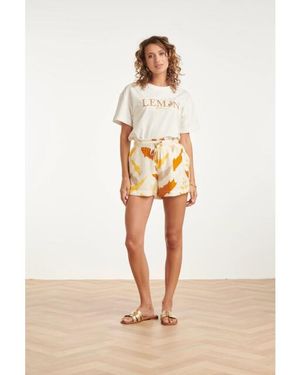 Smashed Lemon Comfortabele Short Met Oranje Aztec Print - Naturel