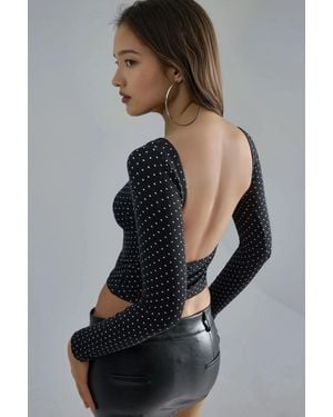 Busem Polka Dot Slim Fit Crop Blouse With Back Detail - Black