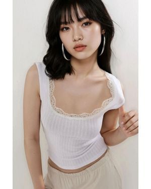 Busem Lace Detail U Collar Tank Top - White