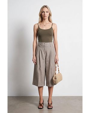 Dilvin High-Waist Pleated Wide-Leg Capri Trousers - Multicolour