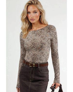 Busem Slim Fit Bootneck Luipaardprint Blouse - Bruin