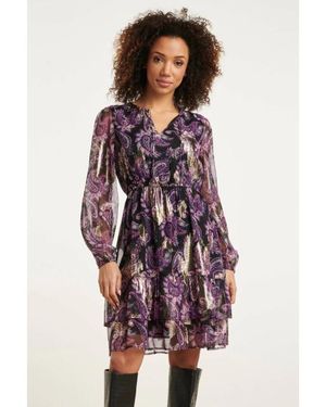 Smashed Lemon 24802 Paarse Paisley Jurk Met En Jacquard