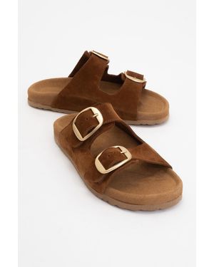 Forever & Always Shoes Ovesta Soft Voetbed Leer Slide Sandaal - Bruin